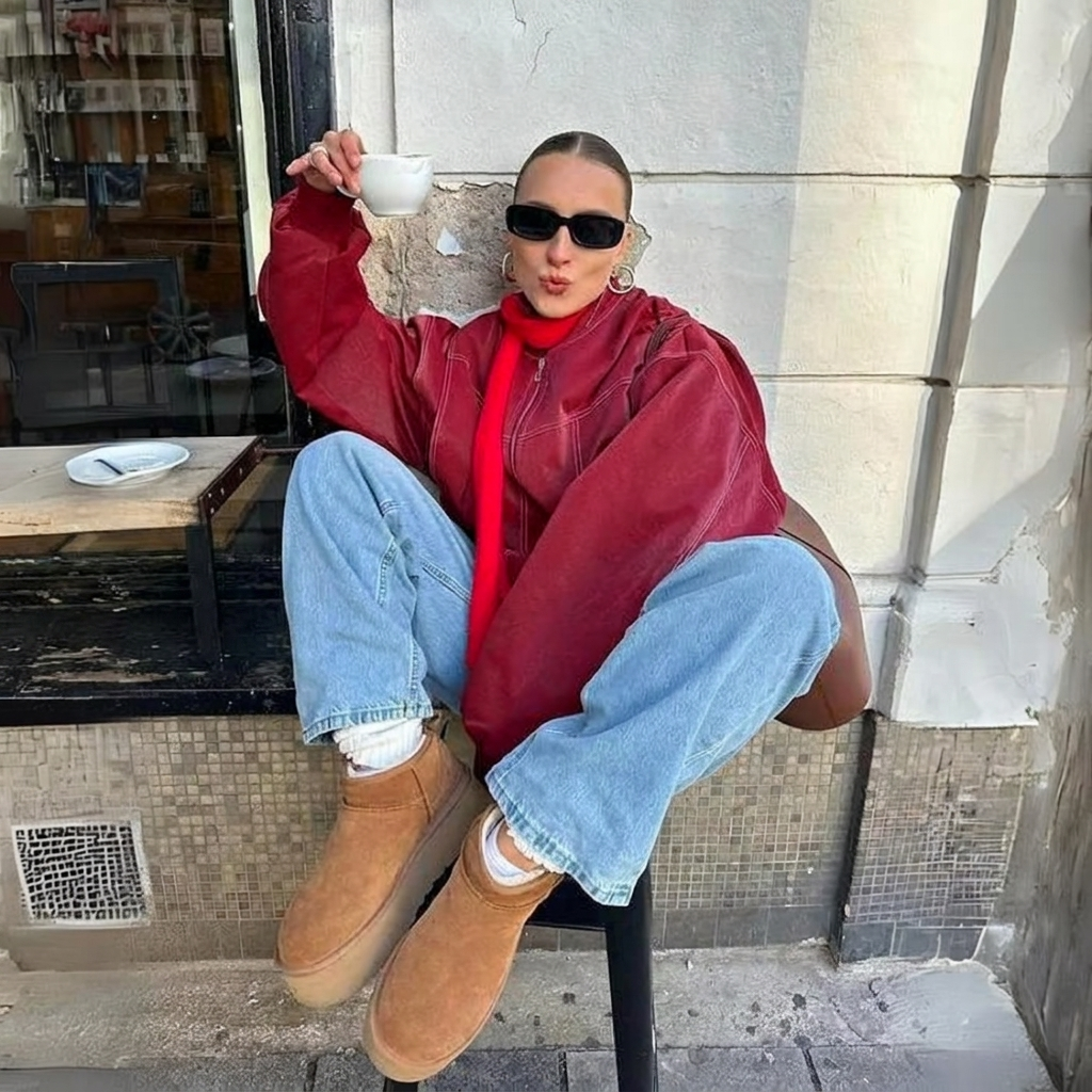 Jacky- Giacca Oversize con Cuciture a Contrasto Rosso-Modaso