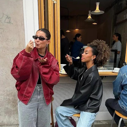 Jacky- Giacca Oversize con Cuciture a Contrasto Rosso-Modaso