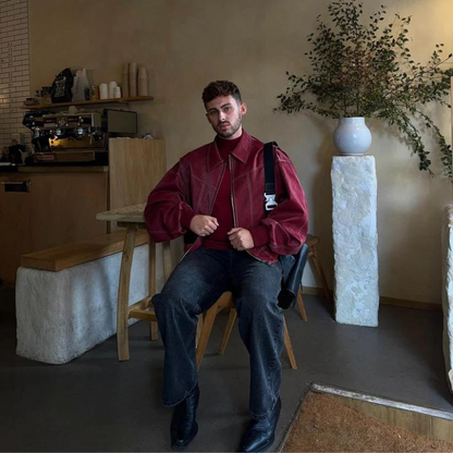 Jacky- Giacca Oversize con Cuciture a Contrasto Rosso-Modaso
