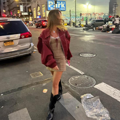 Jacky- Giacca Oversize con Cuciture a Contrasto Rosso-Modaso