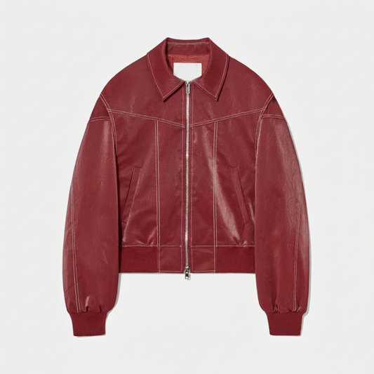 Jacky- Giacca Oversize con Cuciture a Contrasto Rosso-S-Modaso
