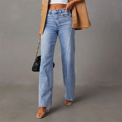 Jeans a Zampa, Azzurro, Gamba Larga, Vita Alta, Jeans da Donna-Modaso