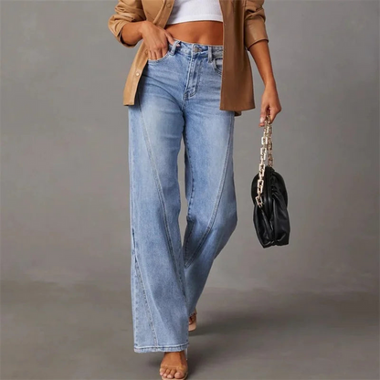 Jeans a Zampa, Azzurro, Gamba Larga, Vita Alta, Jeans da Donna-Modaso