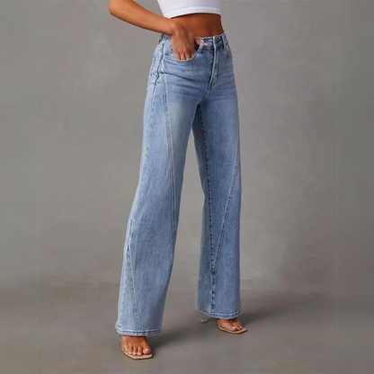Jeans a Zampa, Azzurro, Gamba Larga, Vita Alta, Jeans da Donna-Modaso