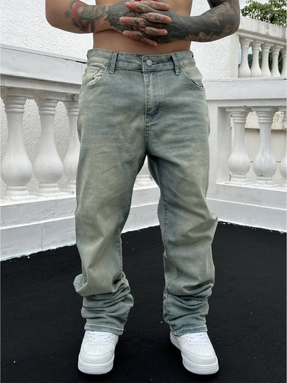 Jeans da Uomo, Baggy, Lavaggio Vintage, Gamba Larga-Azzurro Chiaro-S-Modaso