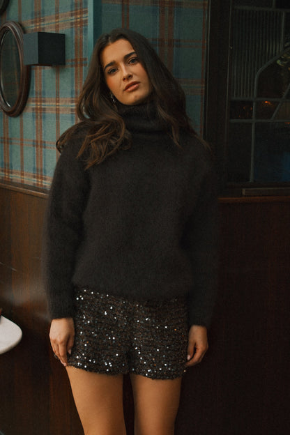 MAGLIONE DONNA CIOCCOLATO A COLLO ALTO-Modaso