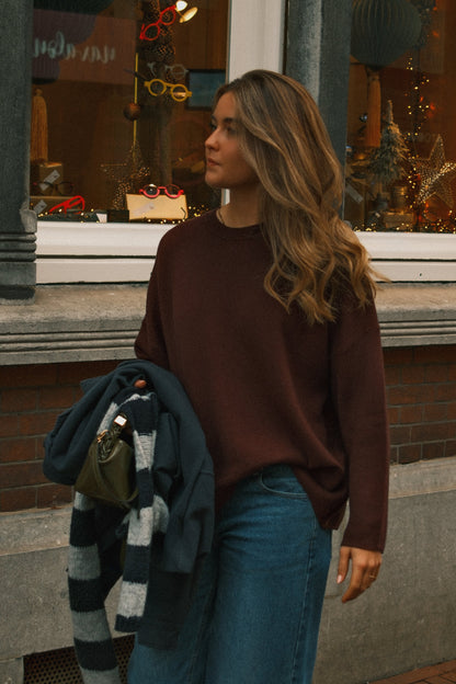 MAGLIONE OVERSIZE DONNA IN MAGLIA BORDEAUX-Modaso