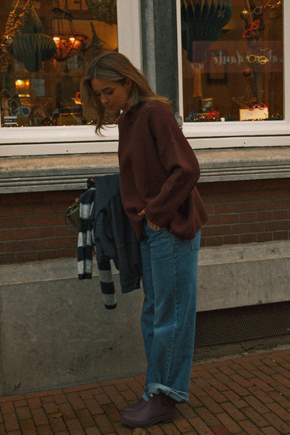 MAGLIONE OVERSIZE DONNA IN MAGLIA BORDEAUX-Modaso