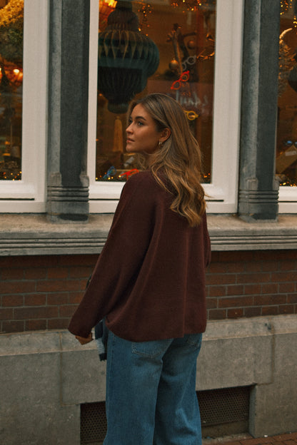MAGLIONE OVERSIZE DONNA IN MAGLIA BORDEAUX-Modaso