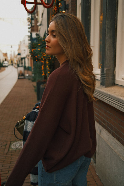 MAGLIONE OVERSIZE DONNA IN MAGLIA BORDEAUX-Modaso