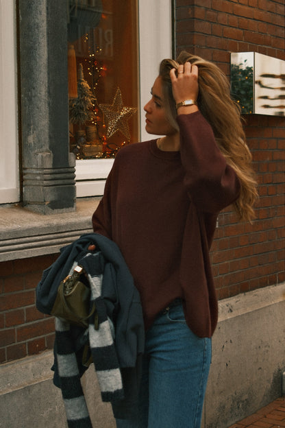 MAGLIONE OVERSIZE DONNA IN MAGLIA BORDEAUX-Modaso