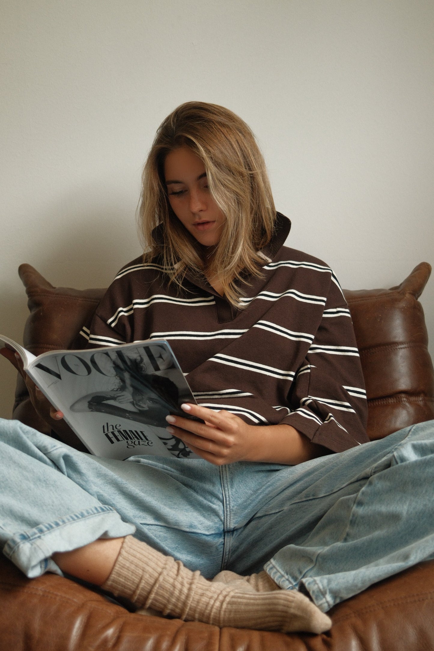 MAGLIONE POLO DONNA MARRONE A RIGHE-Modaso