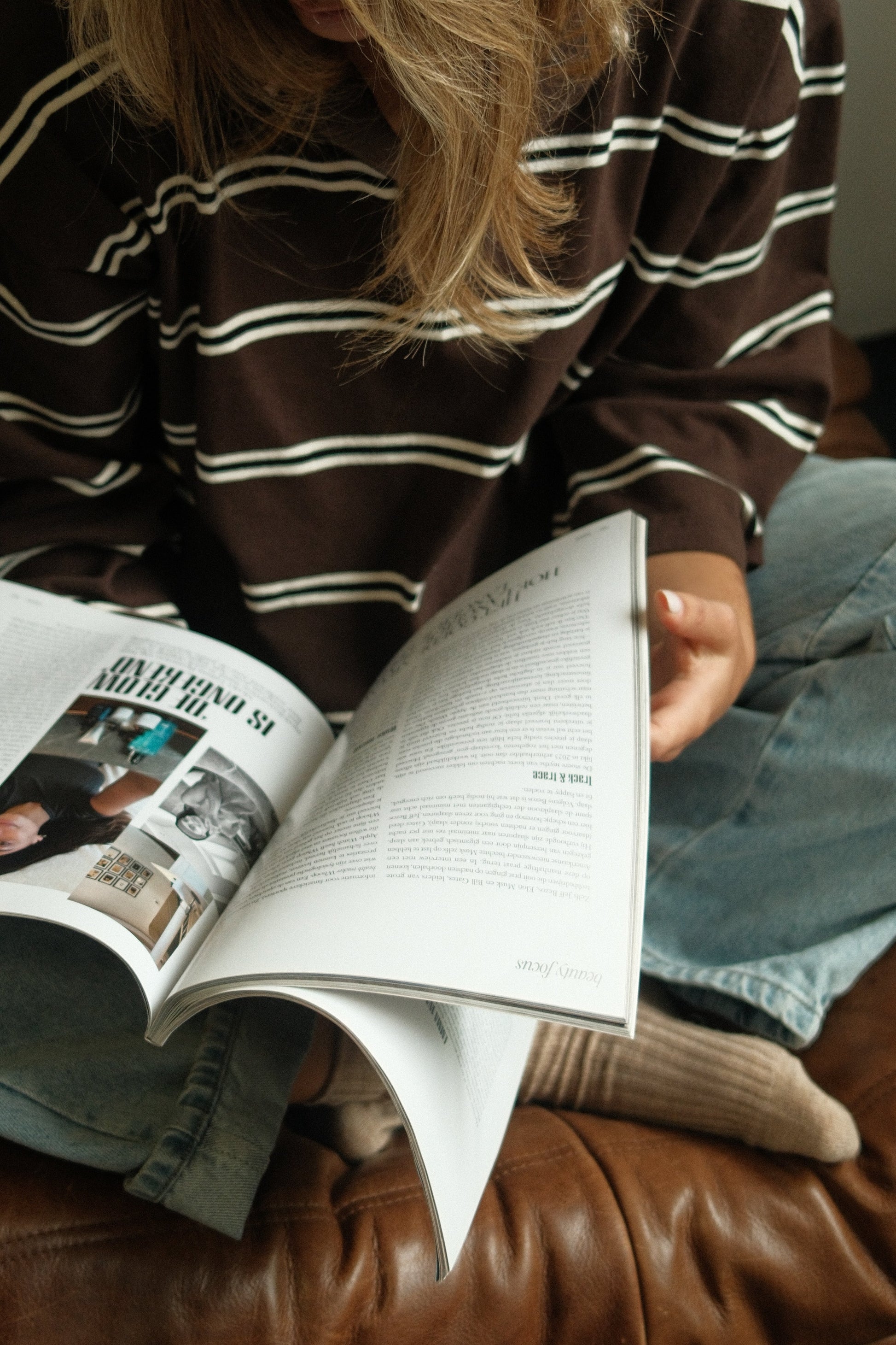 MAGLIONE POLO DONNA MARRONE A RIGHE-Modaso