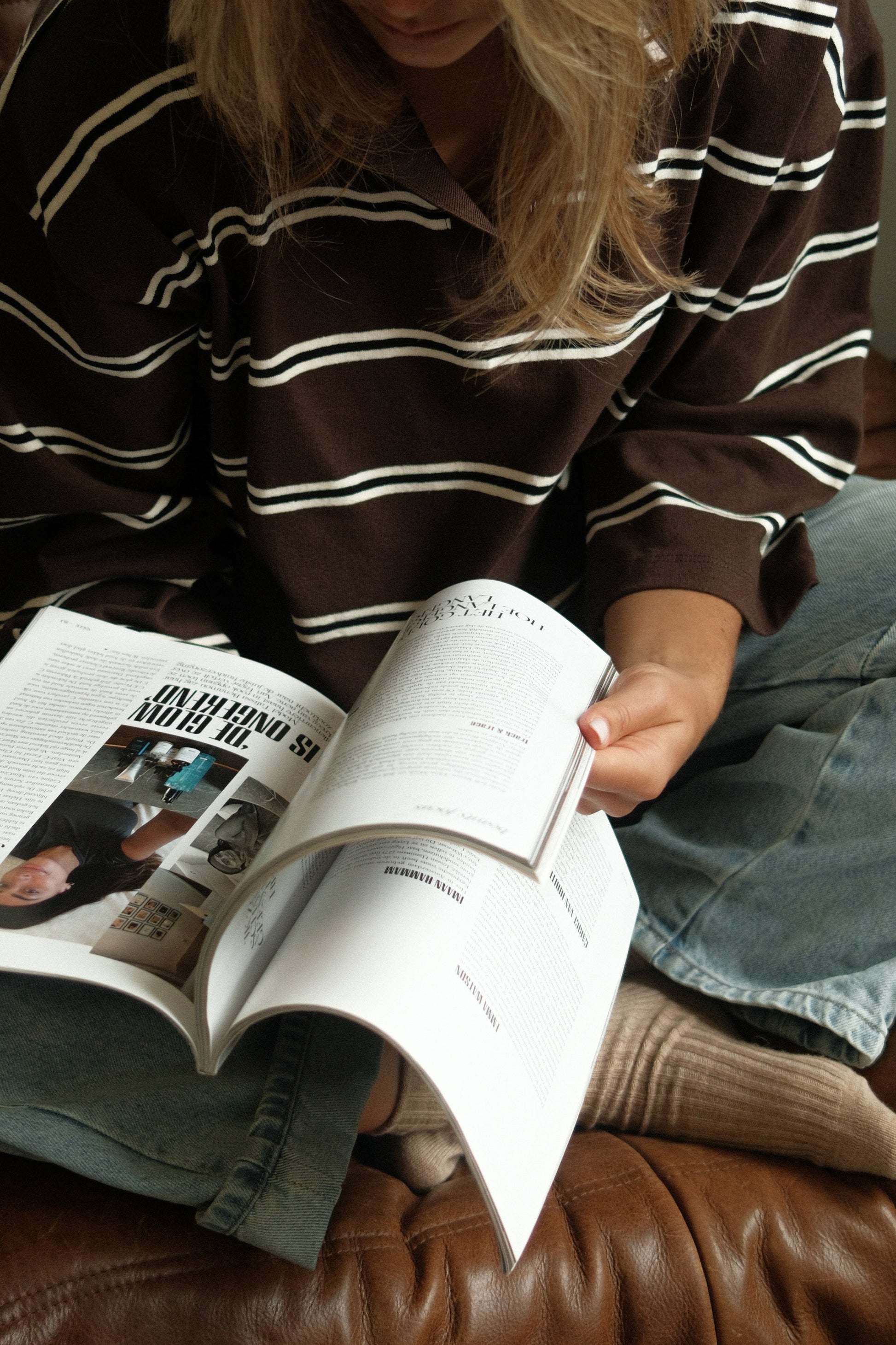 MAGLIONE POLO DONNA MARRONE A RIGHE-Modaso