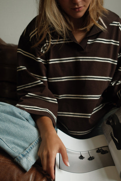 MAGLIONE POLO DONNA MARRONE A RIGHE-Modaso