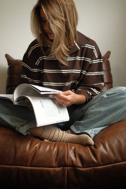 MAGLIONE POLO DONNA MARRONE A RIGHE-Modaso