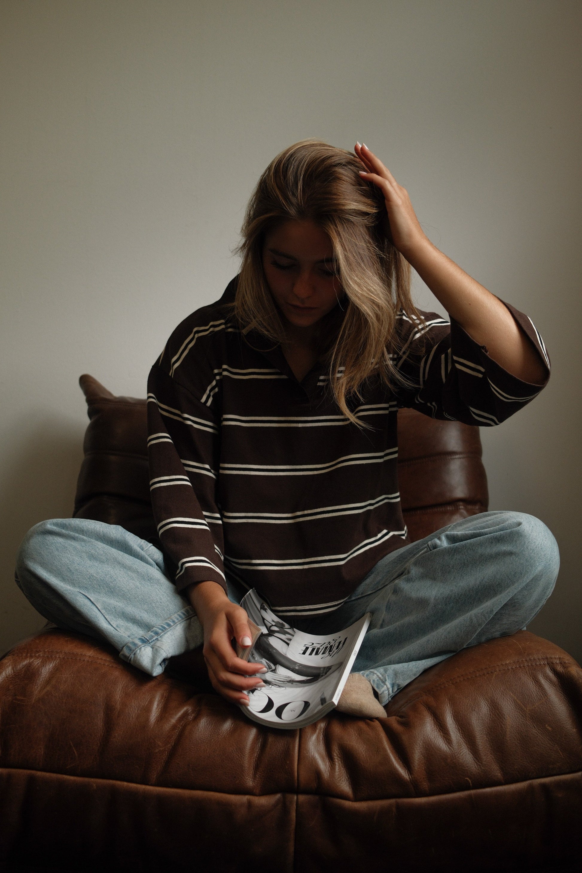 MAGLIONE POLO DONNA MARRONE A RIGHE-Modaso