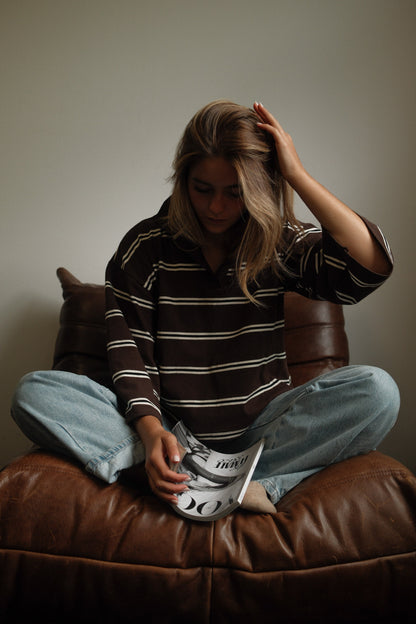 MAGLIONE POLO DONNA MARRONE A RIGHE-Modaso