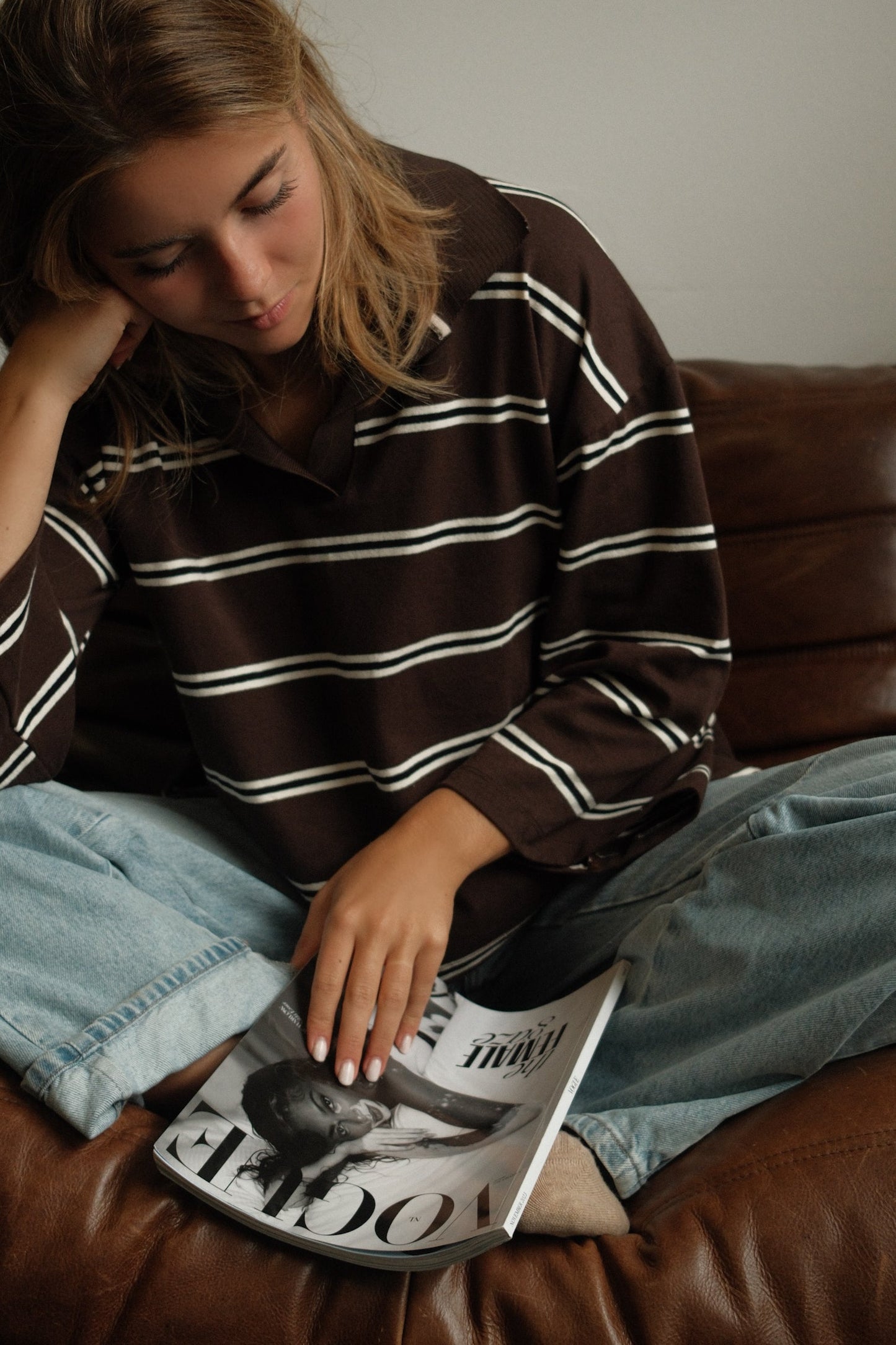 MAGLIONE POLO DONNA MARRONE A RIGHE-Modaso