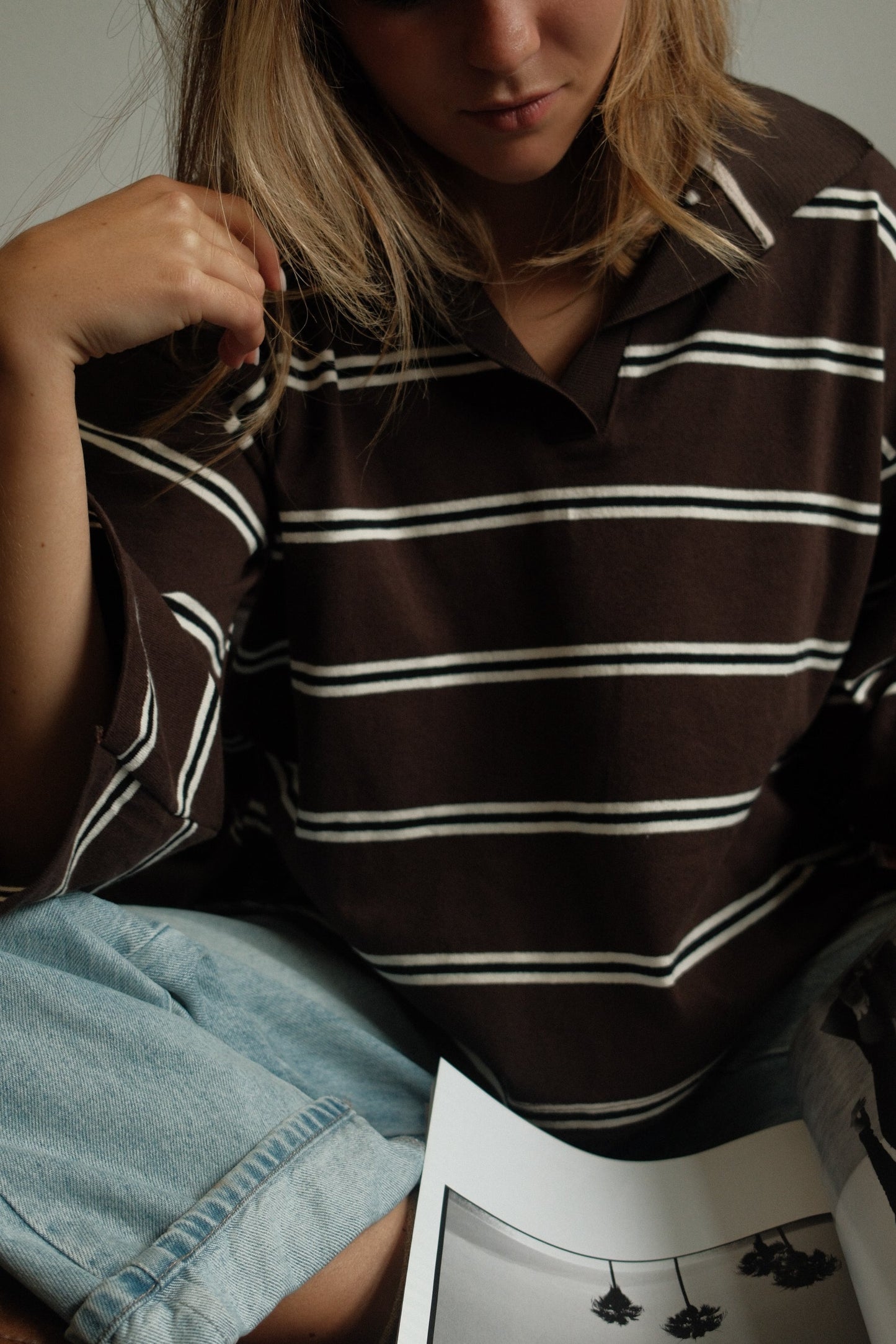 MAGLIONE POLO DONNA MARRONE A RIGHE-Modaso