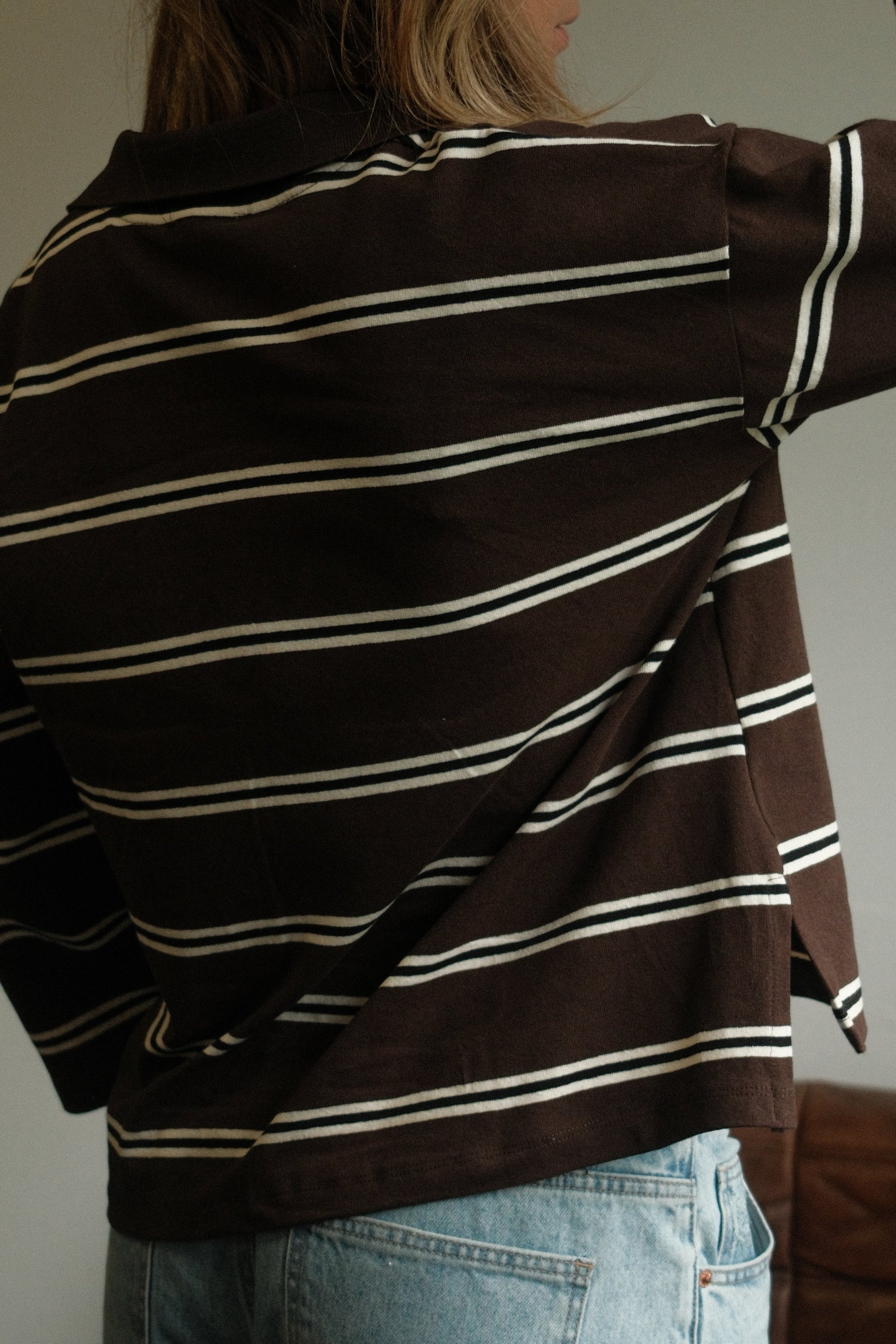 MAGLIONE POLO DONNA MARRONE A RIGHE-Modaso