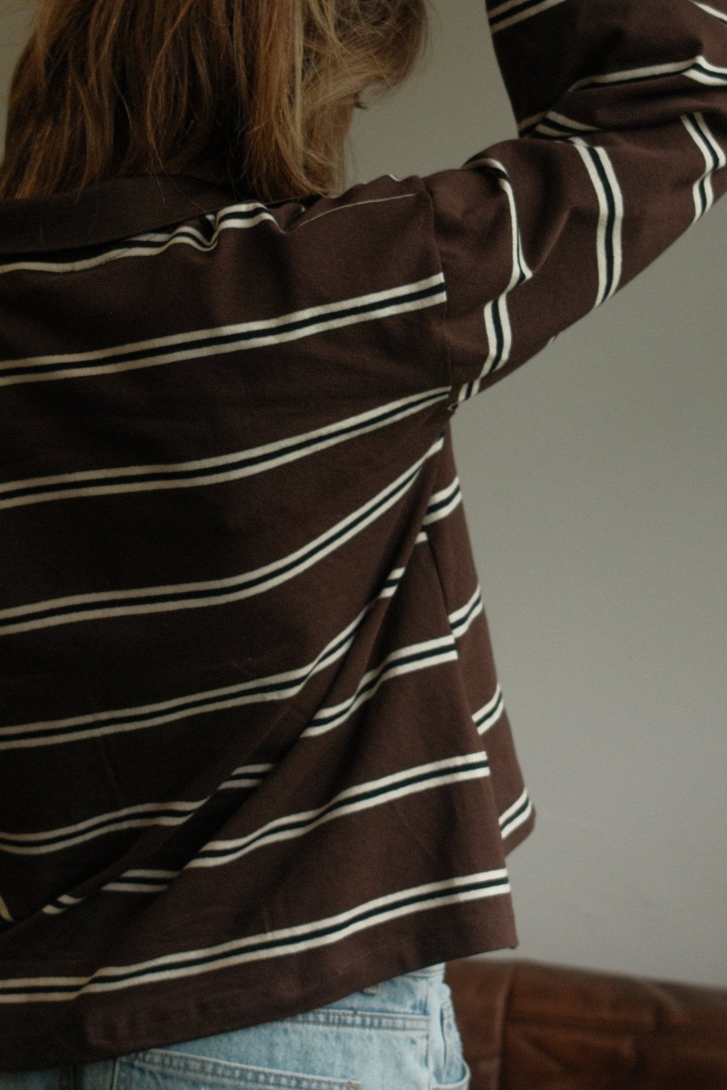 MAGLIONE POLO DONNA MARRONE A RIGHE-Modaso