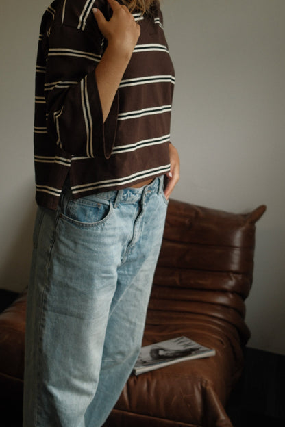 MAGLIONE POLO DONNA MARRONE A RIGHE-Modaso