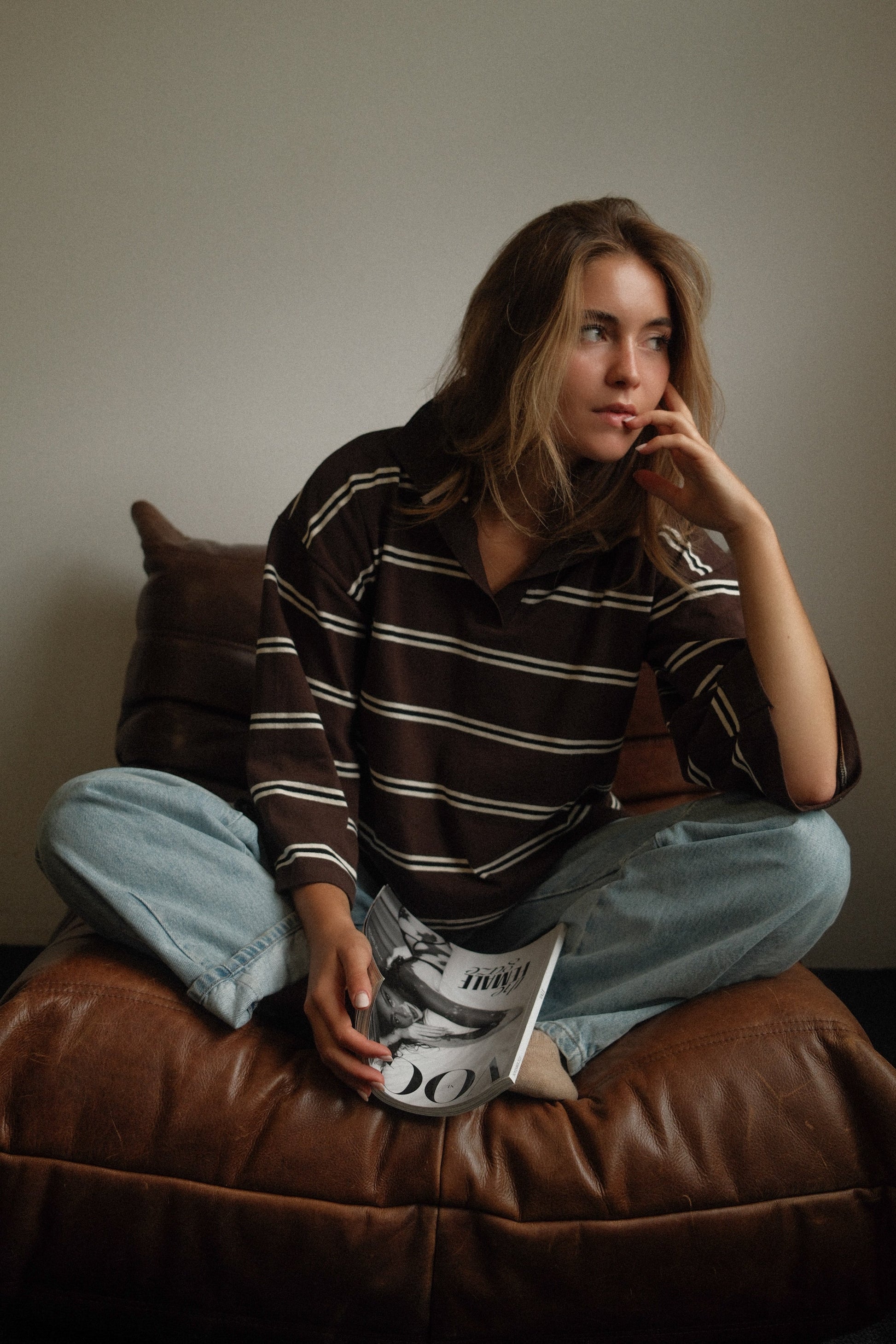 MAGLIONE POLO DONNA MARRONE A RIGHE-Modaso