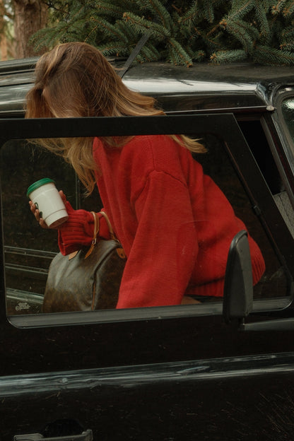 MAGLIONE ROSSO DA DONNA CON COLLO ALTO-Modaso