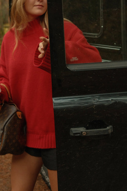 MAGLIONE ROSSO DA DONNA CON COLLO ALTO-Modaso