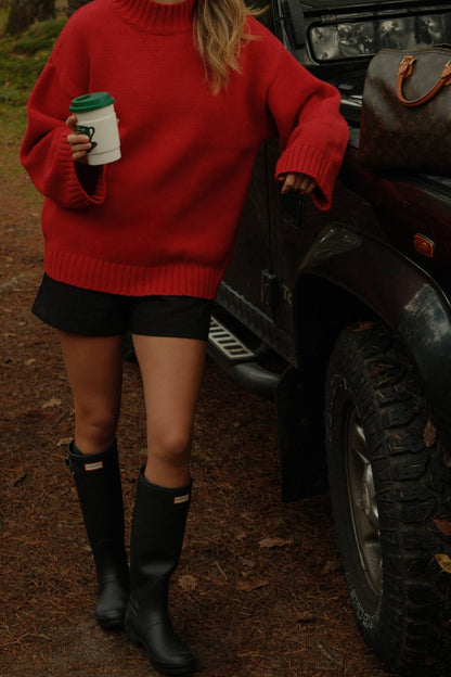 MAGLIONE ROSSO DA DONNA CON COLLO ALTO-Modaso