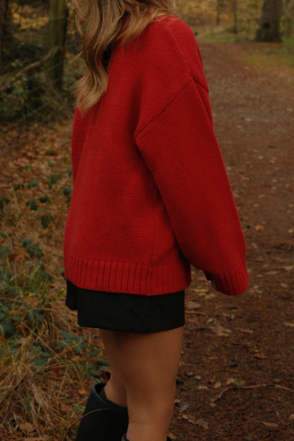 MAGLIONE ROSSO DA DONNA CON COLLO ALTO-Modaso