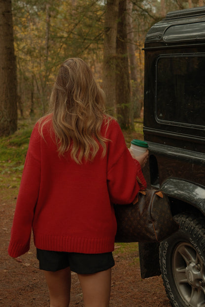 MAGLIONE ROSSO DA DONNA CON COLLO ALTO-Modaso