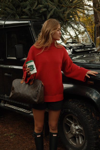 MAGLIONE ROSSO DA DONNA CON COLLO ALTO-Modaso