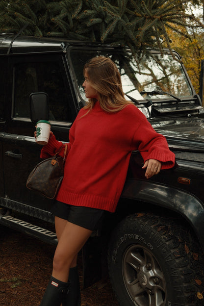 MAGLIONE ROSSO DA DONNA CON COLLO ALTO-Modaso