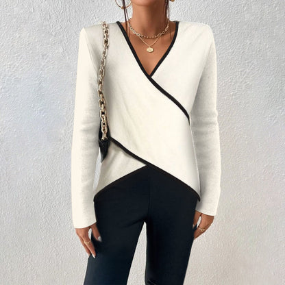 Maglione con scollo a V | Asimmetrico | Maniche lunghe | Maglione con scollo a V | Abbigliamento donna-Bianco-S-Modasso