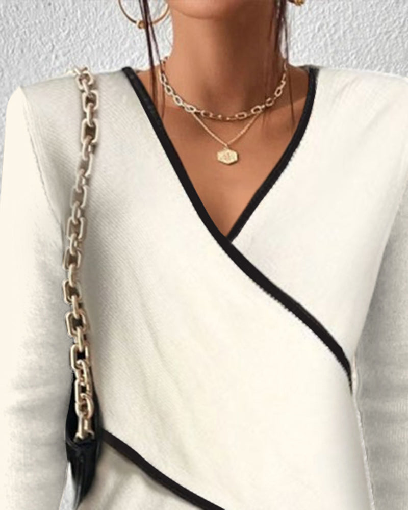 Maglione con scollo a V | Asimmetrico | Maniche lunghe | Maglione con scollo a V | Abbigliamento donna-Modasso