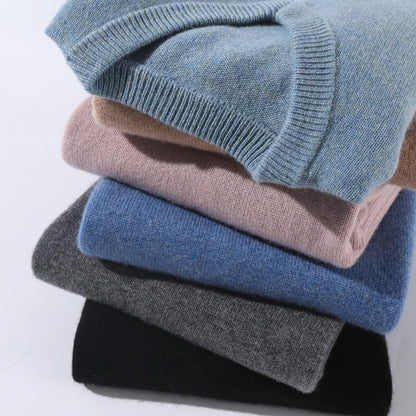 Maglione da Uomo in Cashmere, Caldo, Lavorato a Maglia-Azzurro-Girocollo-S-Modaso