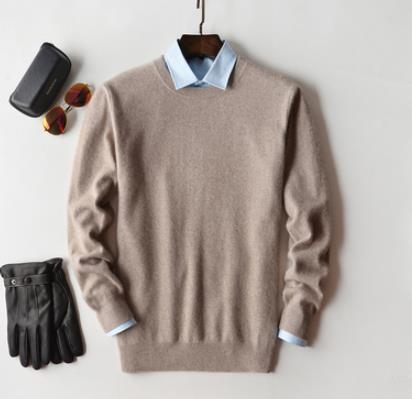 Maglione da Uomo in Cashmere, Caldo, Lavorato a Maglia-Beige-Girocollo-S-Modaso