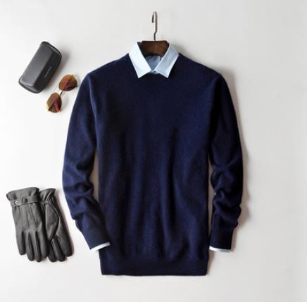 Maglione da Uomo in Cashmere, Caldo, Lavorato a Maglia-Blu Scuro-Girocollo-S-Modaso