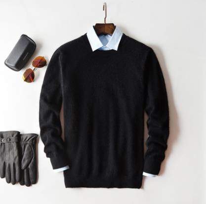 Maglione da Uomo in Cashmere, Caldo, Lavorato a Maglia-Nero-Girocollo-S-Modaso
