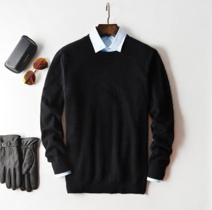 Maglione da Uomo in Cashmere, Caldo, Lavorato a Maglia-Nero-Girocollo-S-Modaso