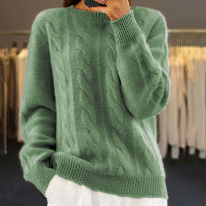 Maglione lavorato a maglia - Maglione da donna caldo a girocollo in maglia a cavo-Verde-S-Modasso
