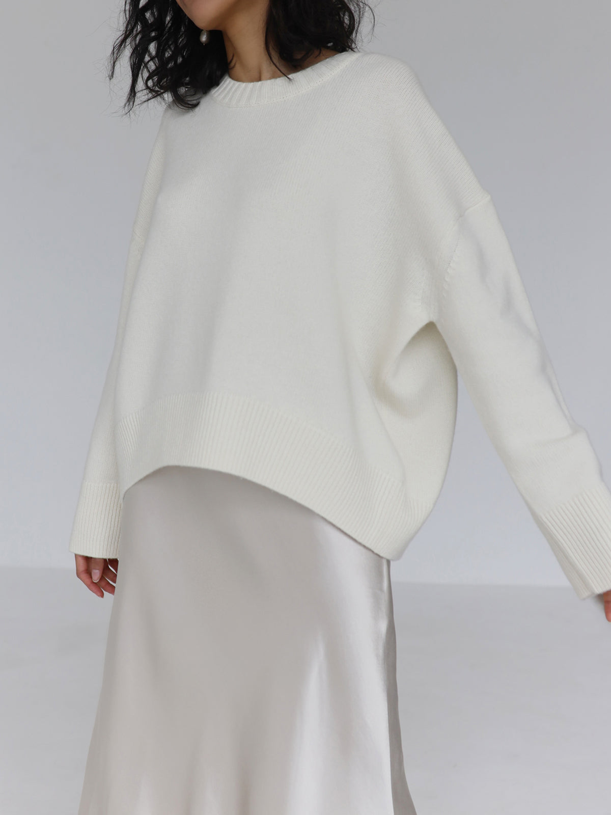 Maglione oversize - Maglione caldo a girocollo da donna-Bianco-S-Modasso