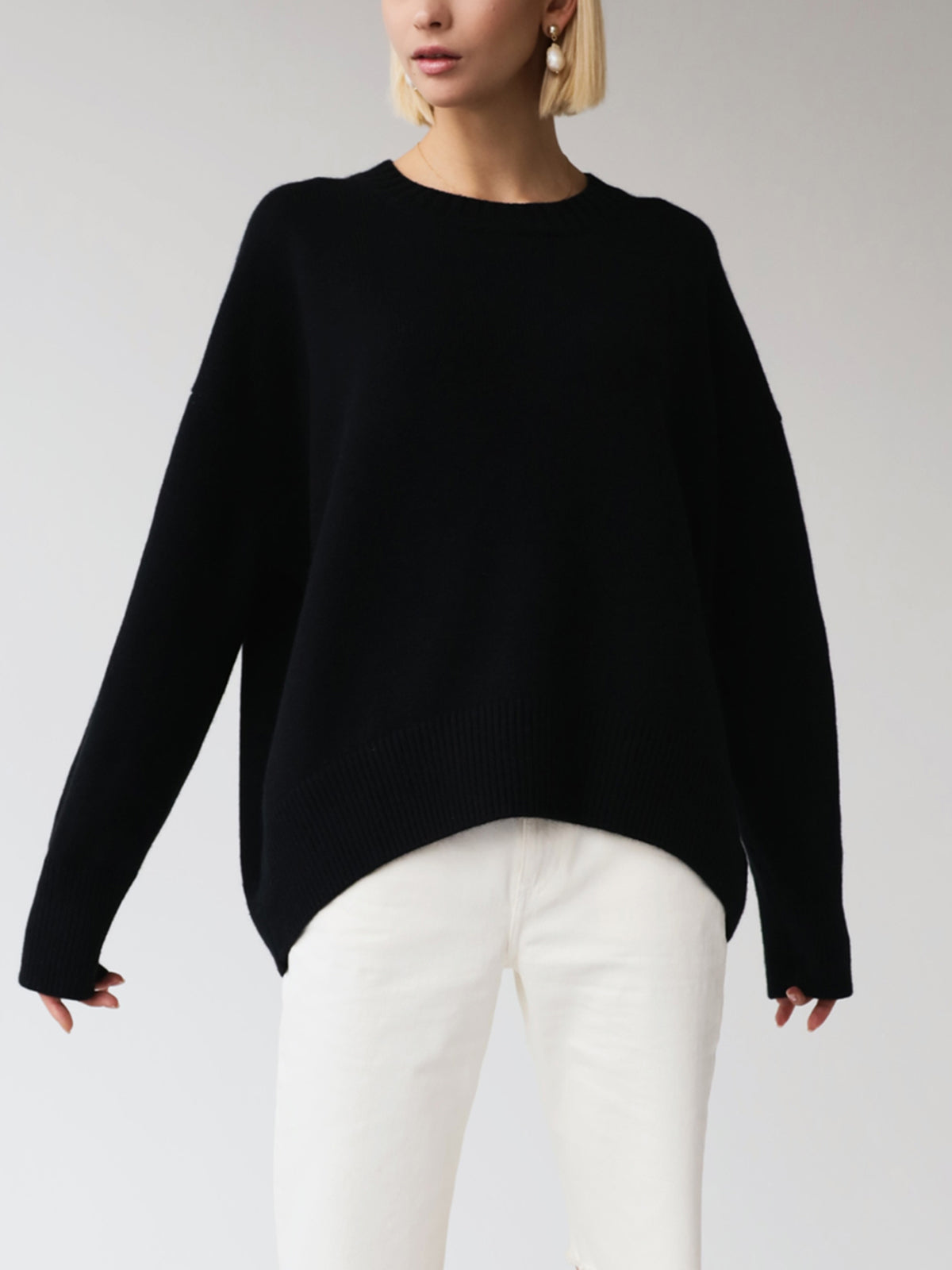 Maglione oversize - Maglione caldo a girocollo da donna-Nero-S-Modasso