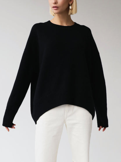 Maglione oversize - Maglione caldo a girocollo da donna-Nero-S-Modasso