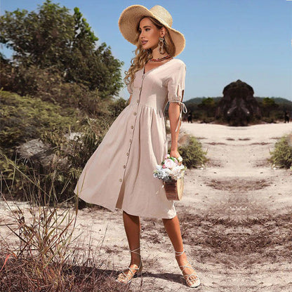 Marie Abito Midi, Aggiorna il tuo guardaroba estivo con il nostro elegante abito in cotone-Modaso
