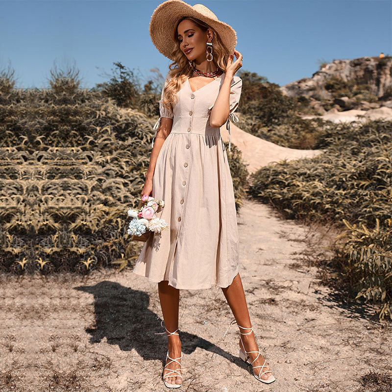 Marie Abito Midi, Aggiorna il tuo guardaroba estivo con il nostro elegante abito in cotone-Modaso