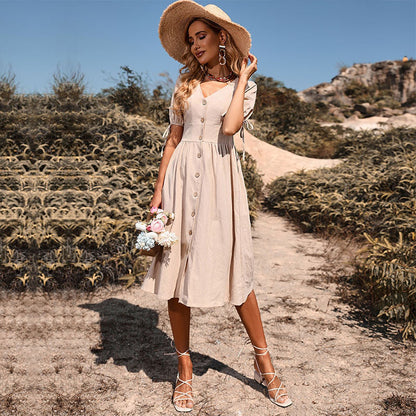 Marie Abito Midi, Aggiorna il tuo guardaroba estivo con il nostro elegante abito in cotone-Modaso