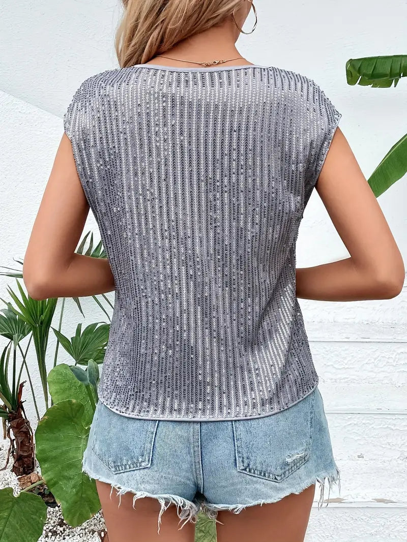 Marisa Top Paillettes, Donna Blusa Senza Maniche Scintillante-Modaso
